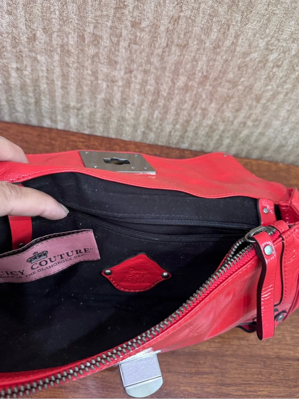 Juicy Couture Patent Leather Clutch with Studded Turn-Lock